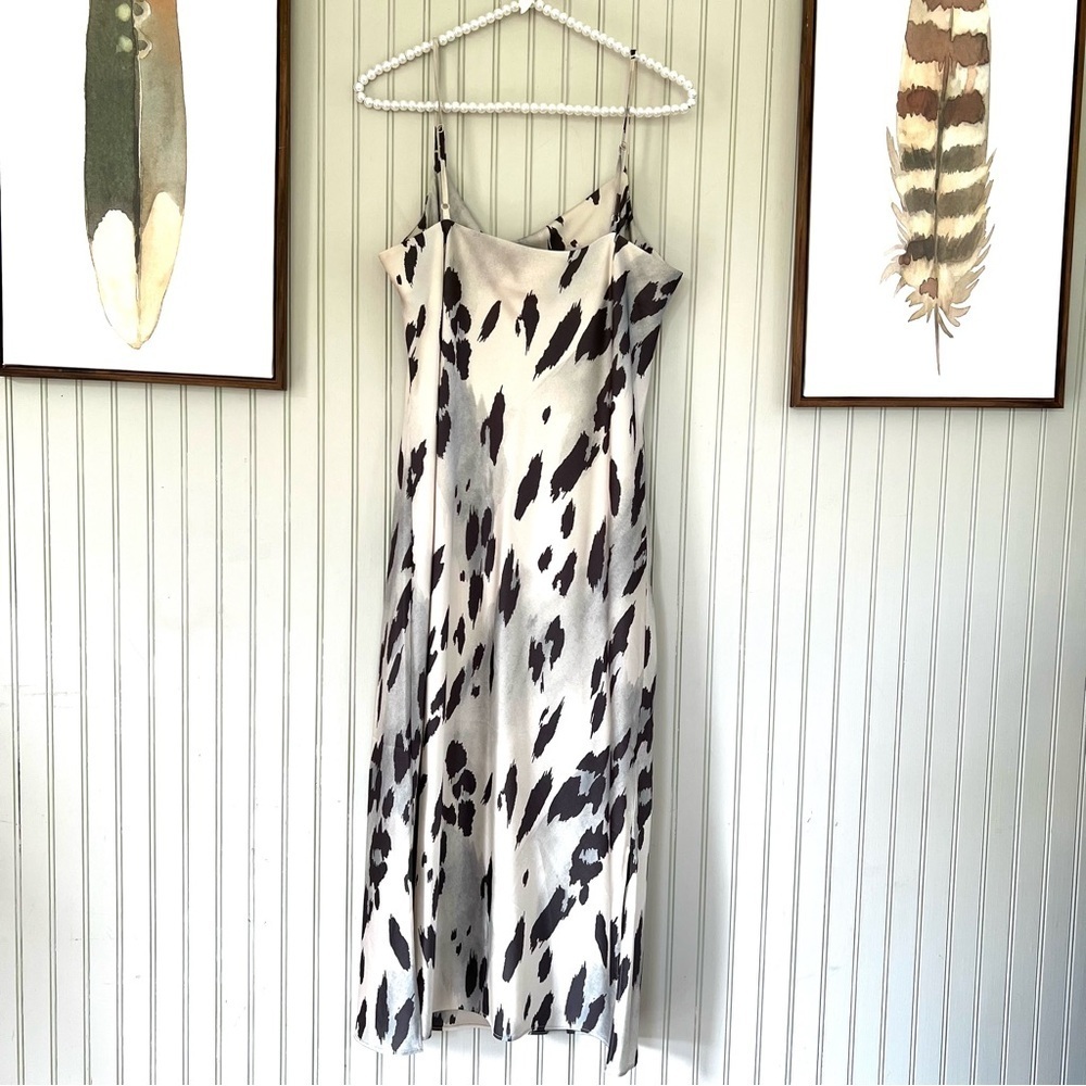 Express Cowl Neck Satin Sleeveless Slip Dress Midi nwot White Animal Print - Picture 3 of 6